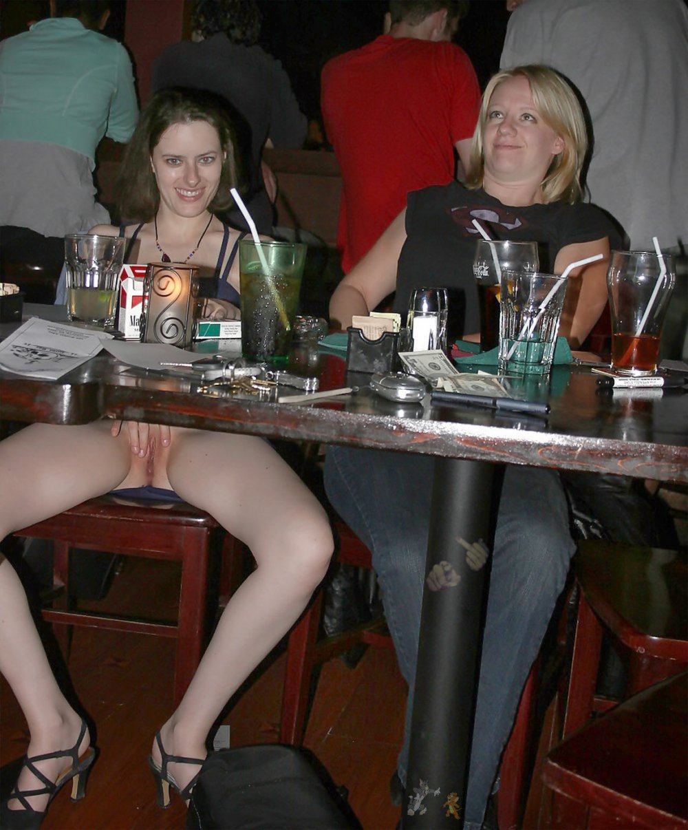 Girl in a bar without panties