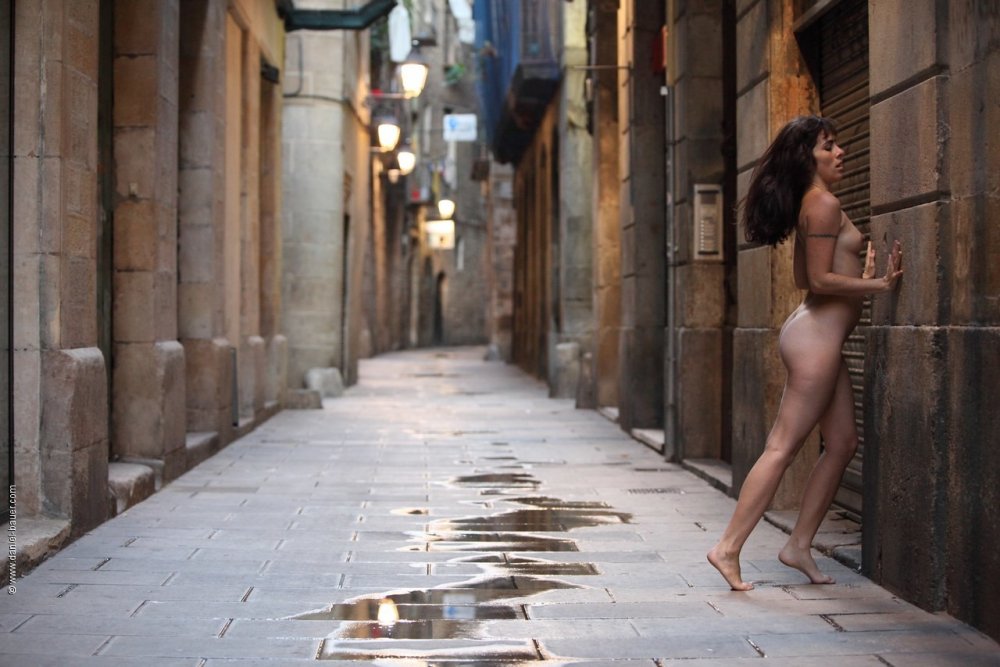 Naked nudists on the streets of Barcelona