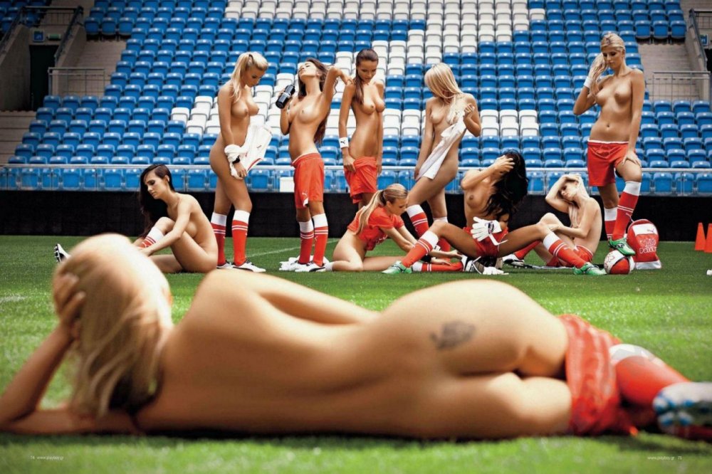 Naked on the football stadium