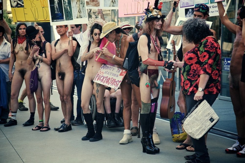 Women's parade with bare breasts