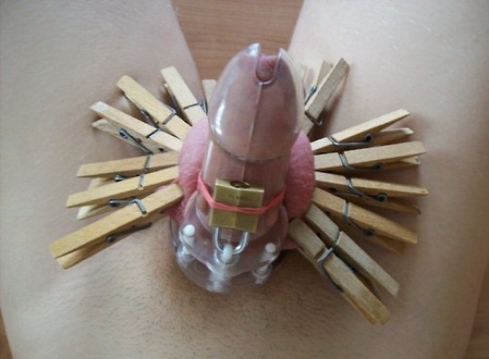 Beautiful tits with clothespins