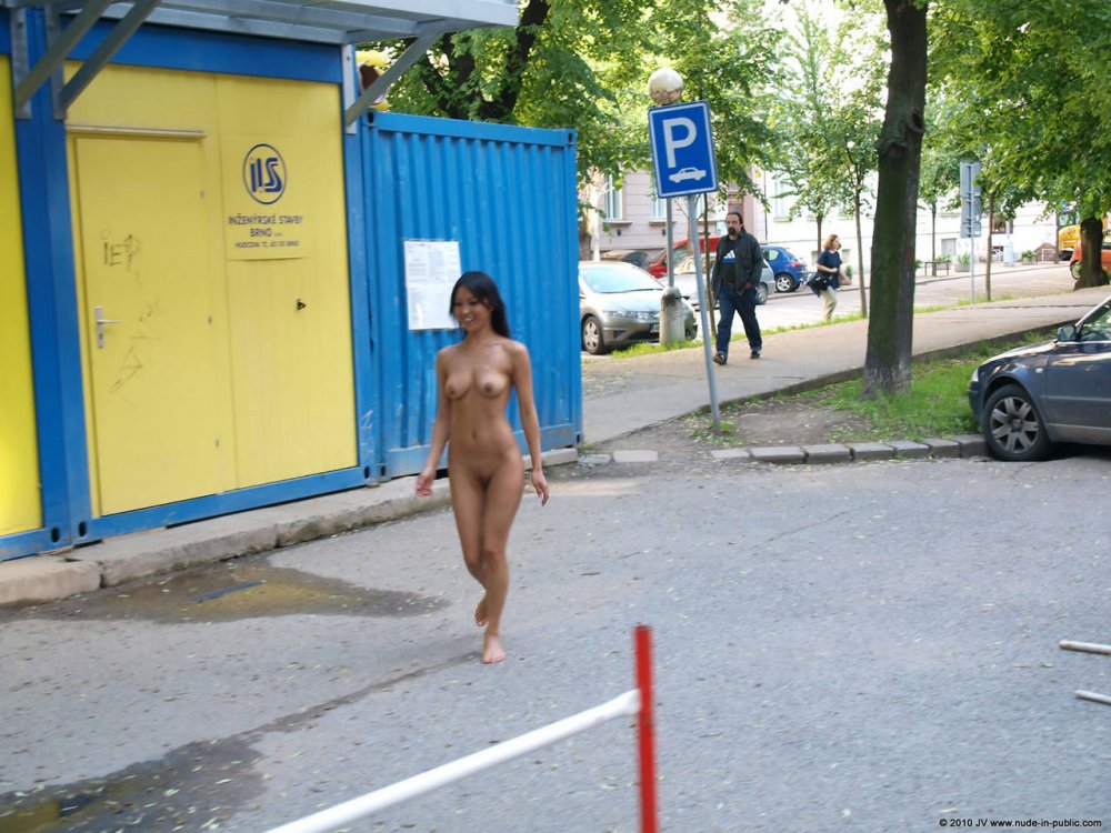 Girl undressed in winter in public