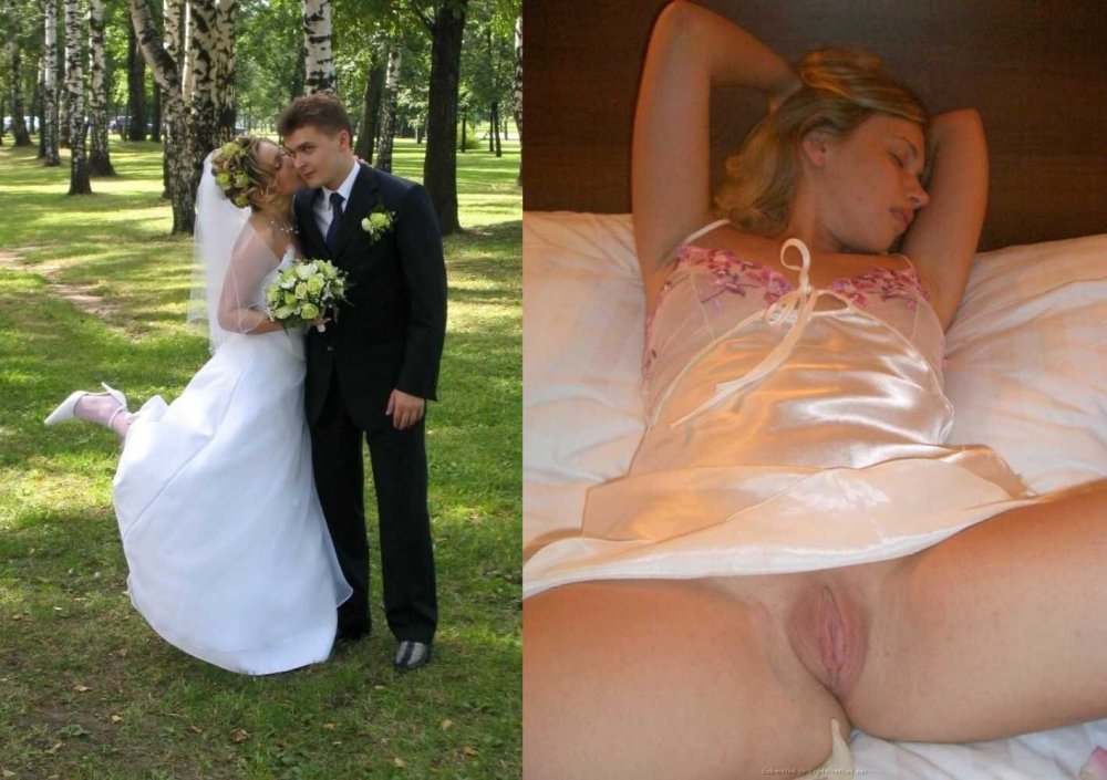 Cumshot on the bride's dress