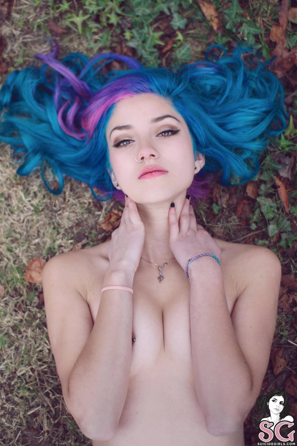 Naked girl with blue hair
