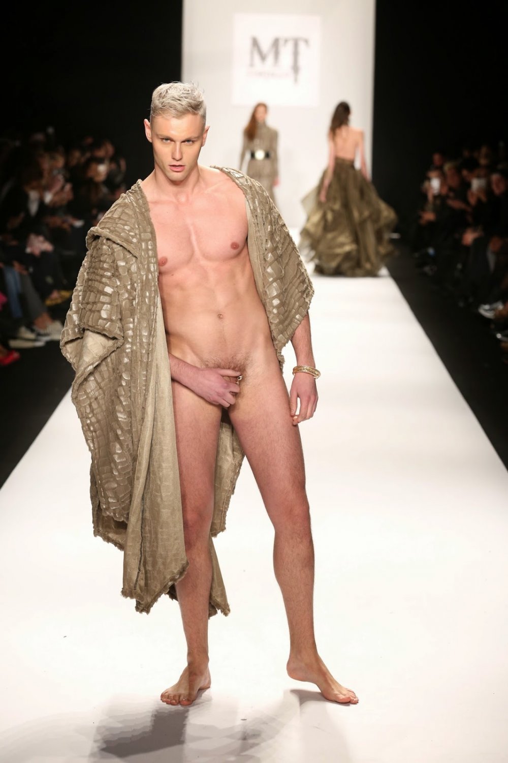 Naked fashion models on the catwalk