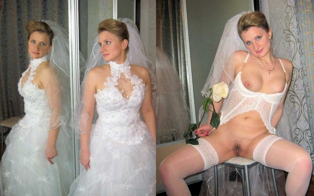 Naked women in wedding dresses