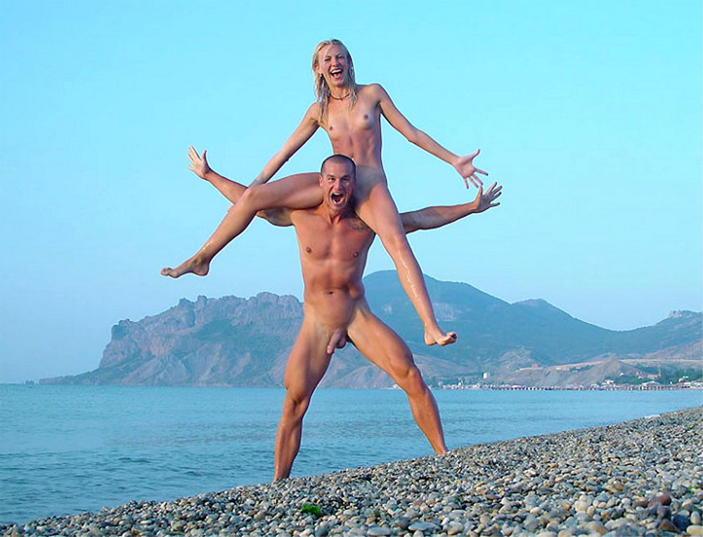 Naked men on the beach in Crimea
