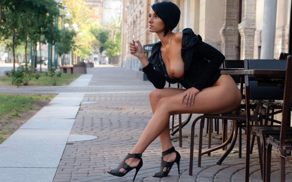 Girls with beautiful tits on the street