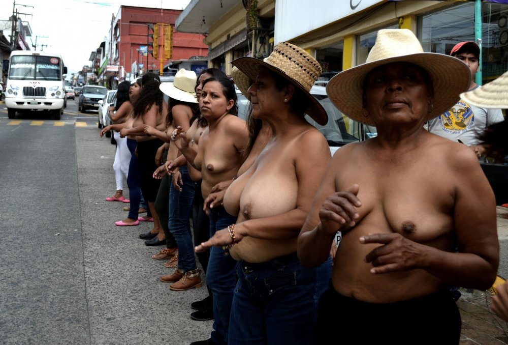 Naked old women protest