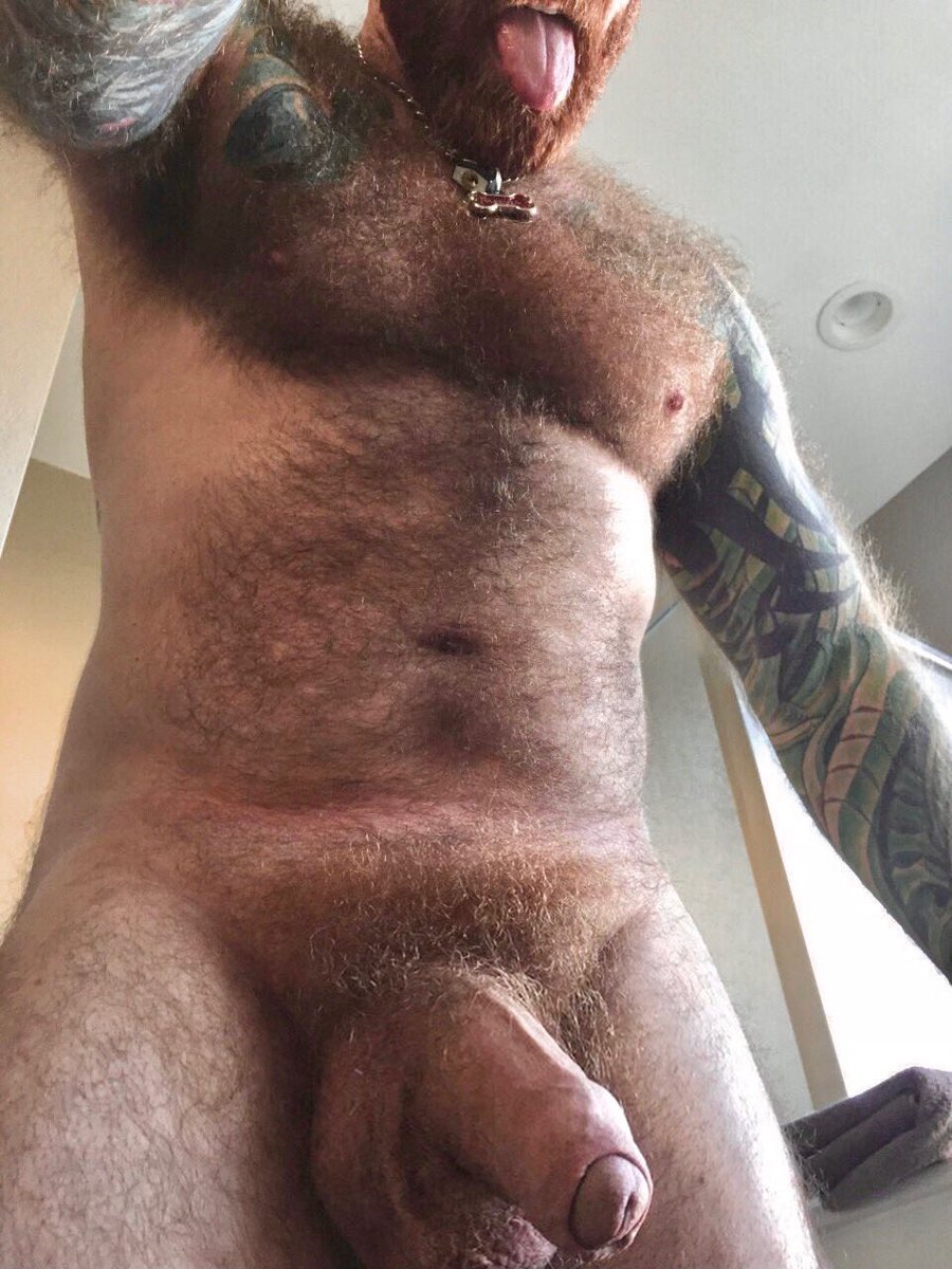 Naked hairy man in the shower