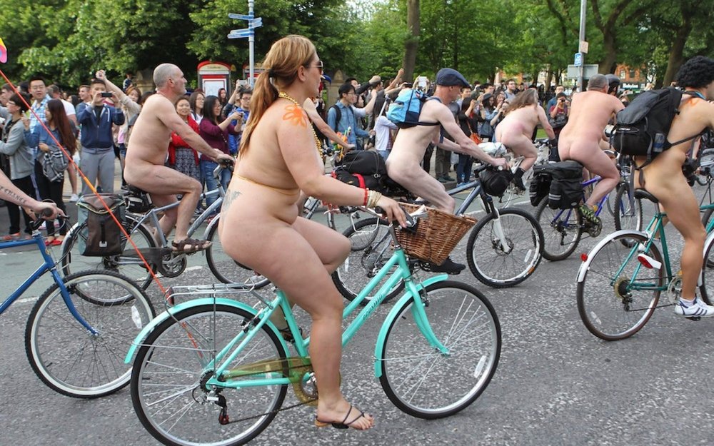Naked women on the World Naked Bike