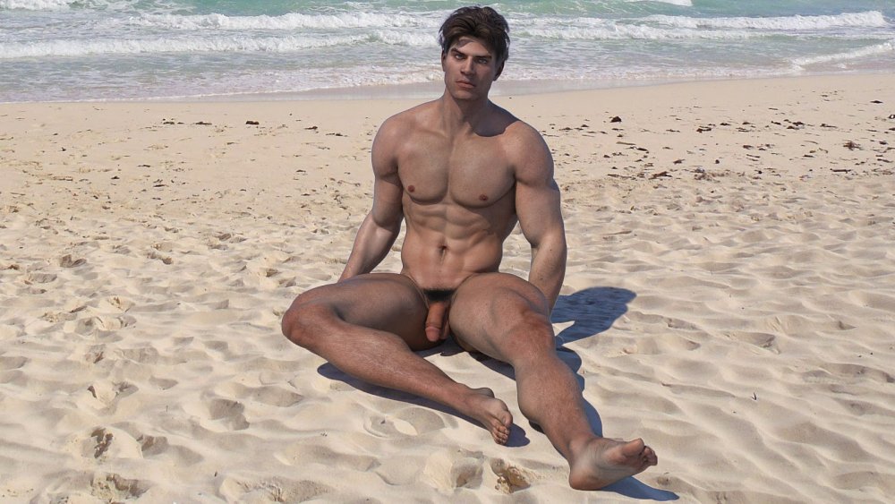 Beautiful naked men on the beach