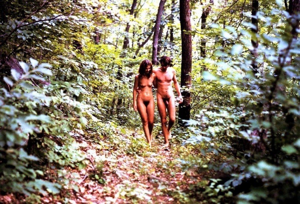 Naked women and guys in the forest