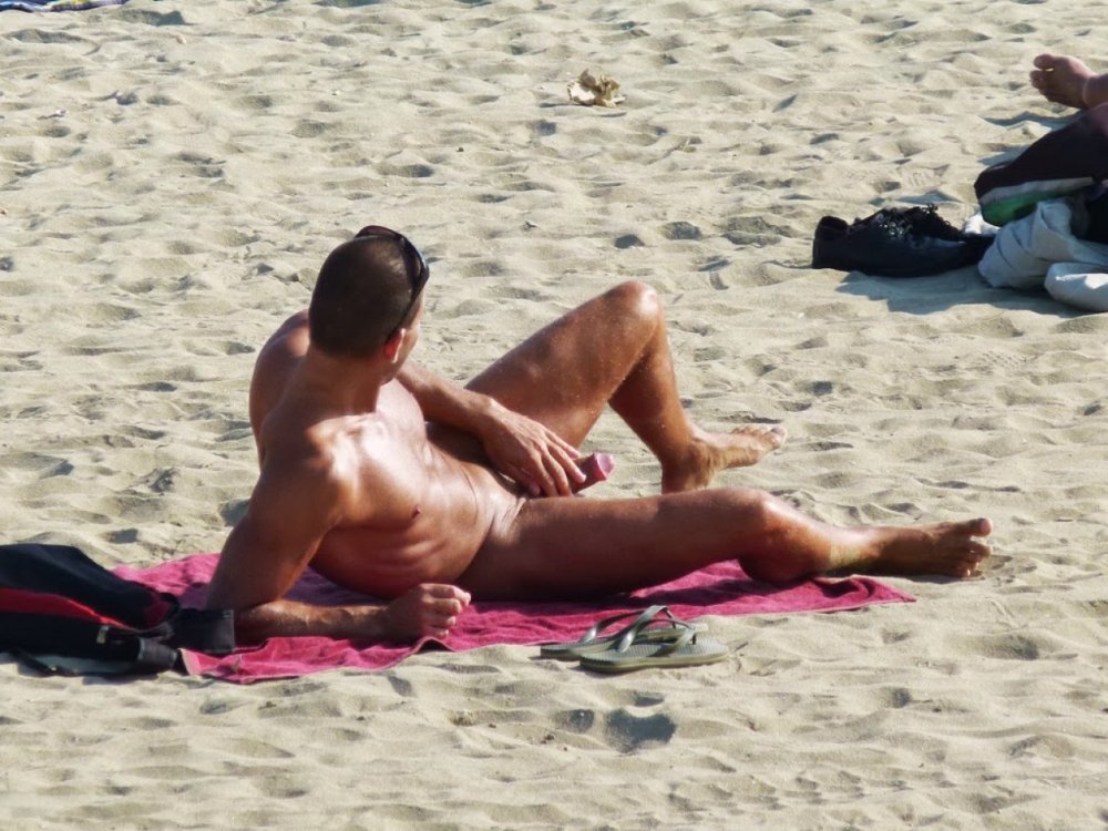 Guys on a nudist beach