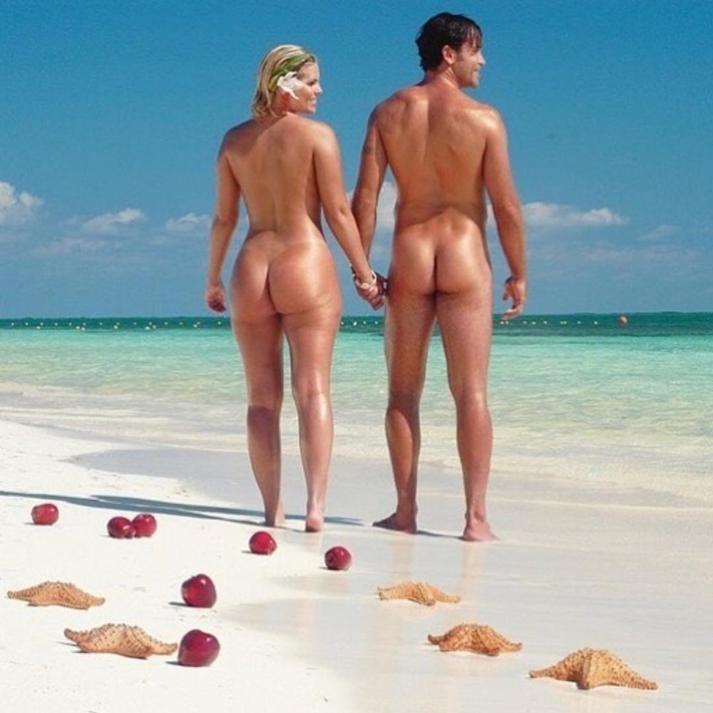 Naked couple on the shore
