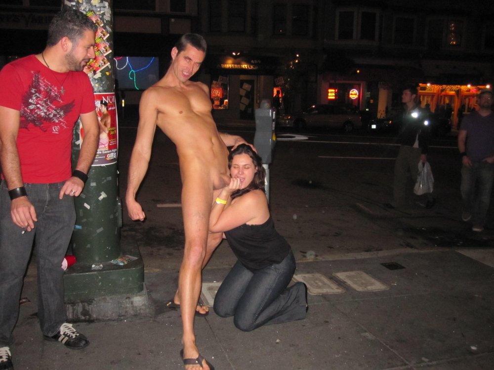 Naked men in a public place