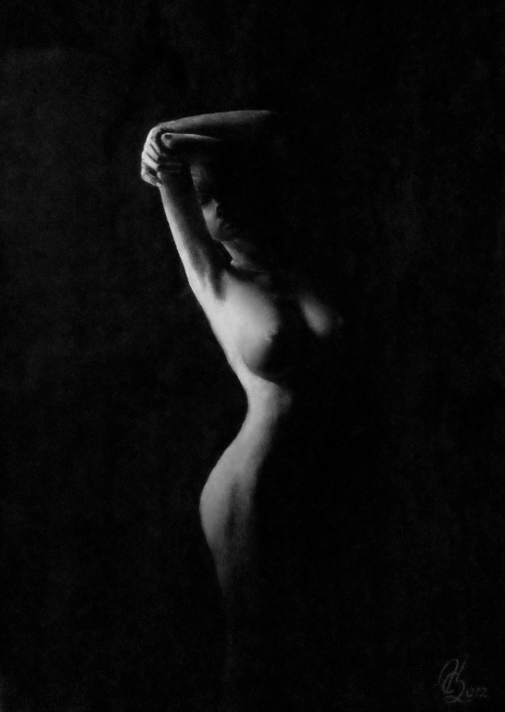 Brunette is naked black and white
