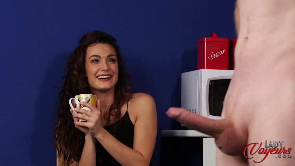 The guy will get in front of Ladyvoyeurs boobs and stockings