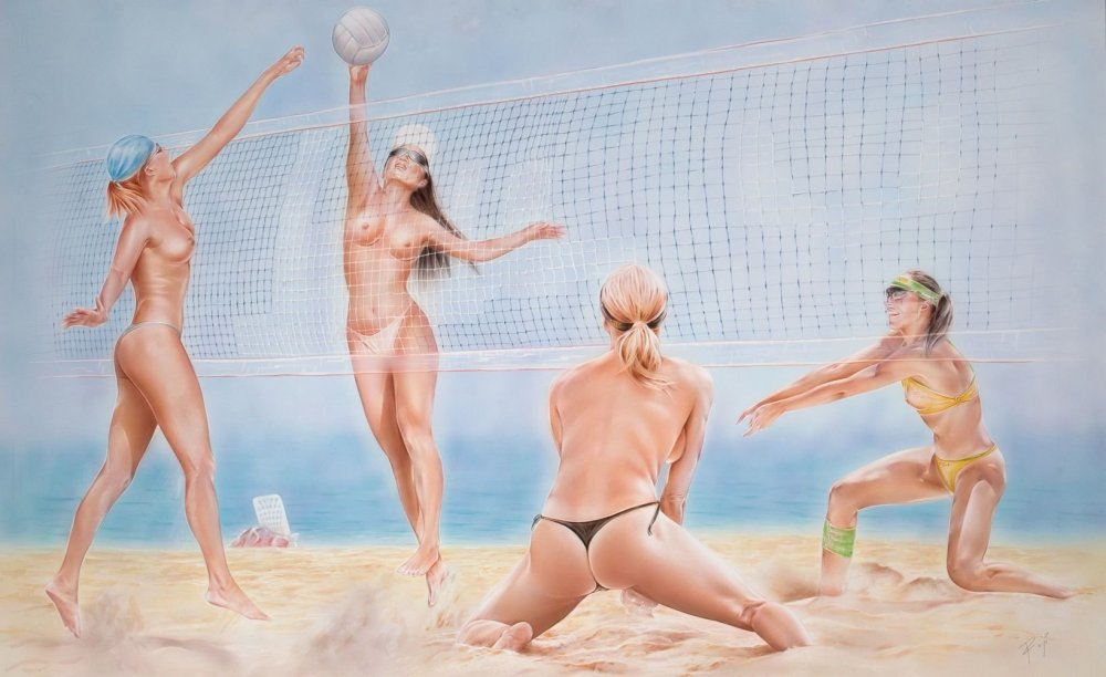 Naked athletes volleyball players