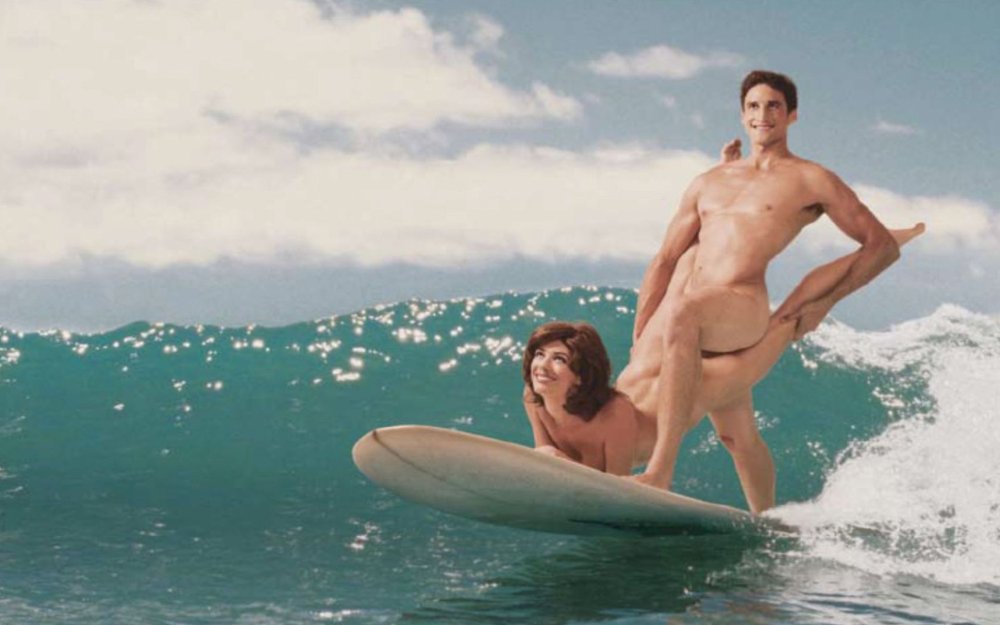 Topless surfer