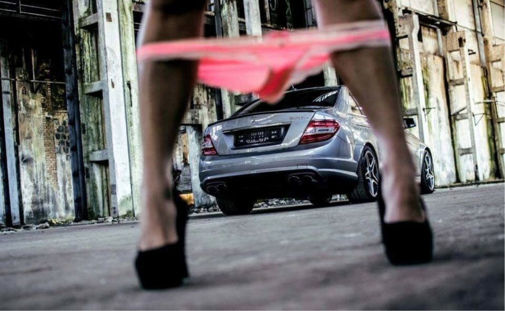 Girl with booty near Mercedes