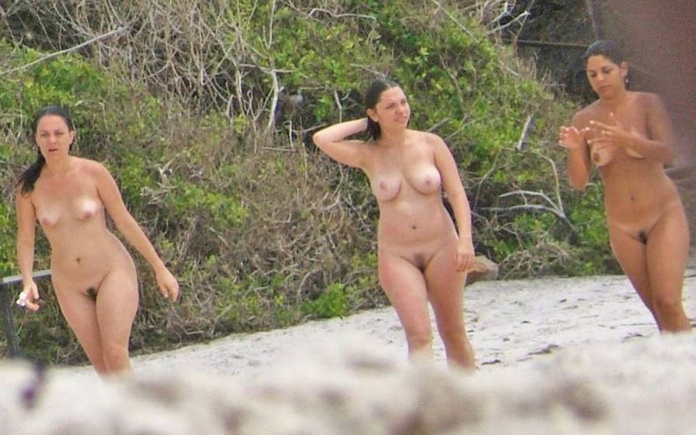 Couples sunbathe naked on the beach