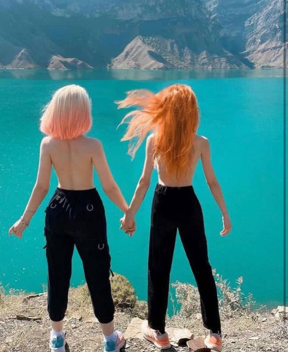 Girl and Sulak Canyon in Dagestan