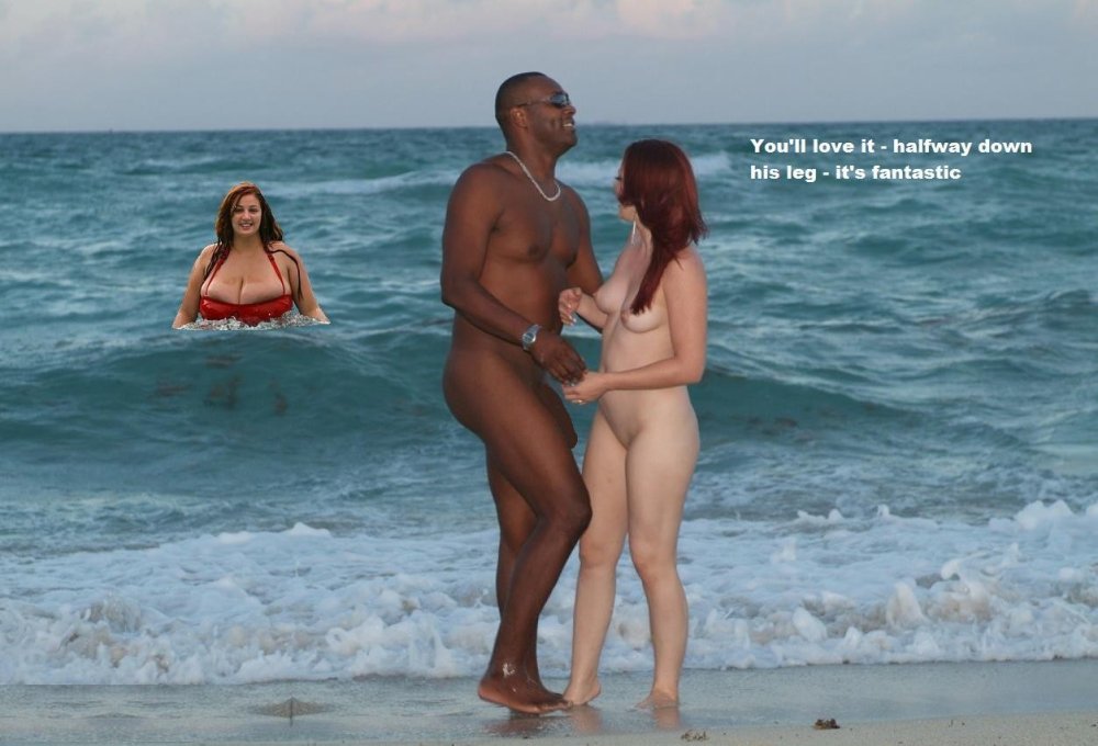 Busty blondes suck the blacks on the beach