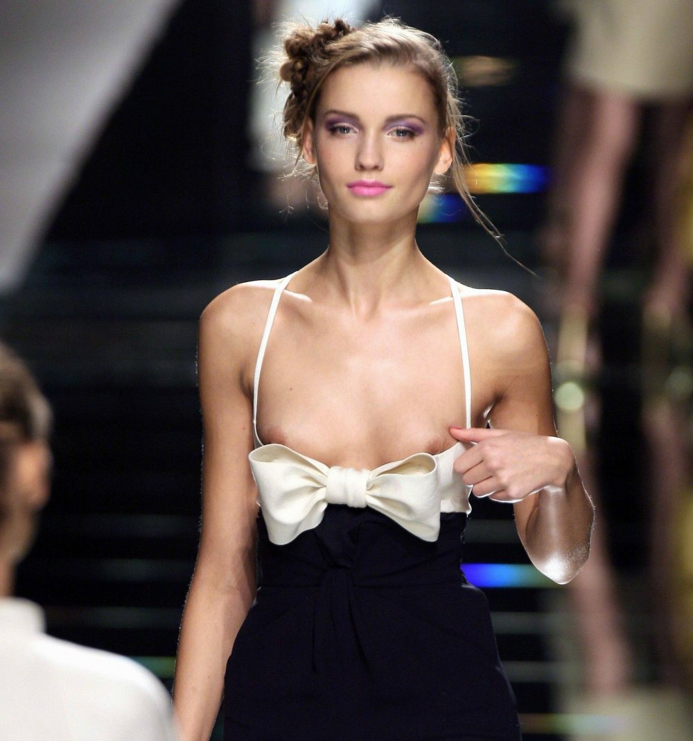 Without a bra on the catwalk