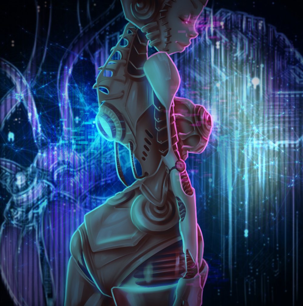 Fantasy art cyborg Symmetric girl