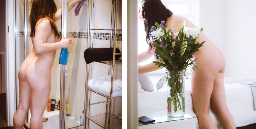 Cleaning nude voyeur