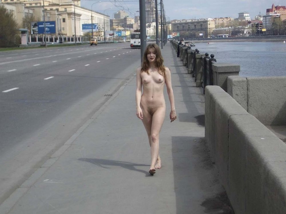 Naked walks along the embankment
