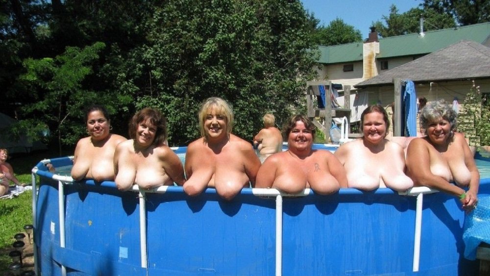 Naked old women in the pool