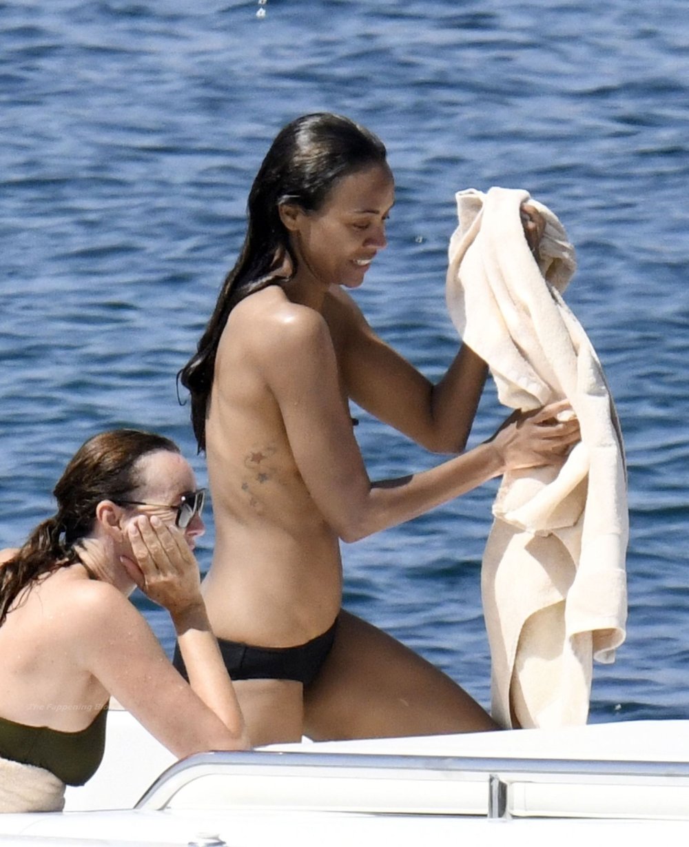 Zoe Saldan on the yacht topless