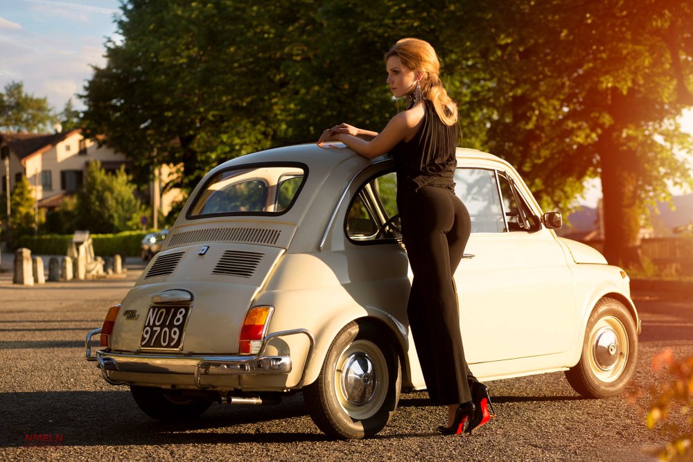 Fiat 500 and girl