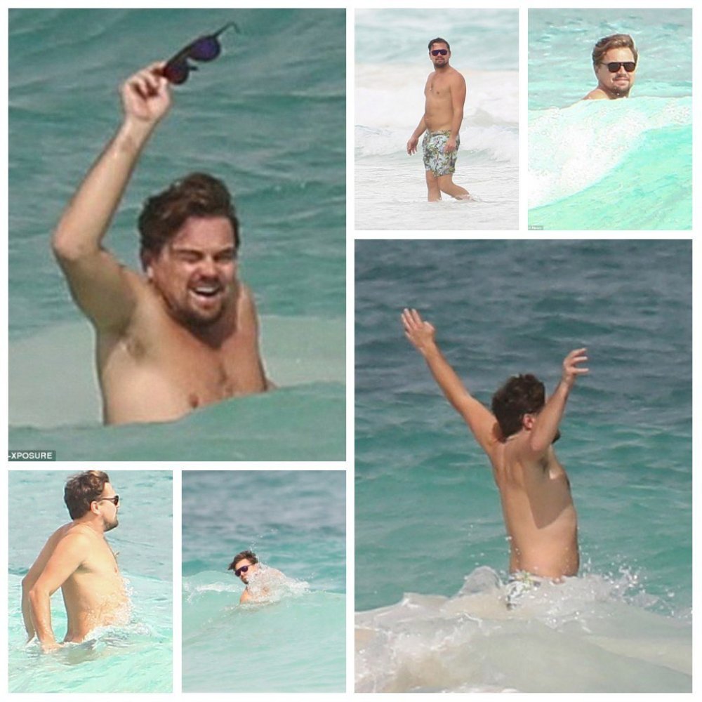 Leonardo DiCaprio and John Hill swim with topless