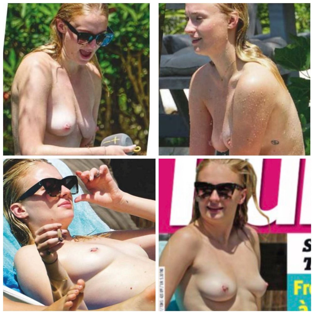 Naked chest Sophie Turner on a sandy beach
