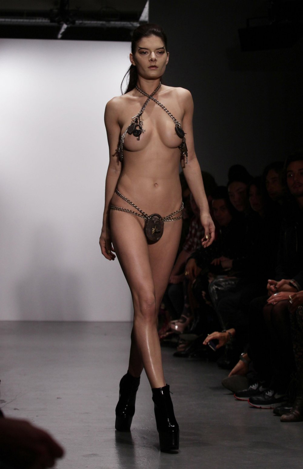 Naked fashion models on the catwalk