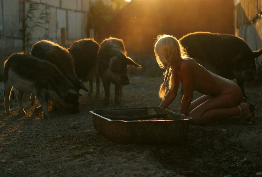 Erotic photo shoot on the farm