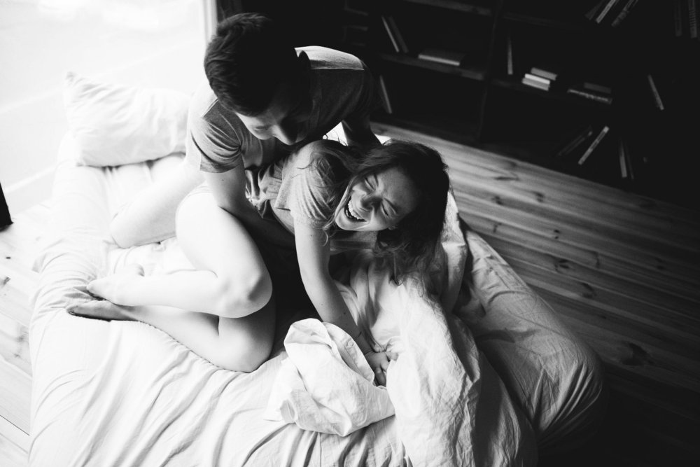 Photo shoot in bed for two