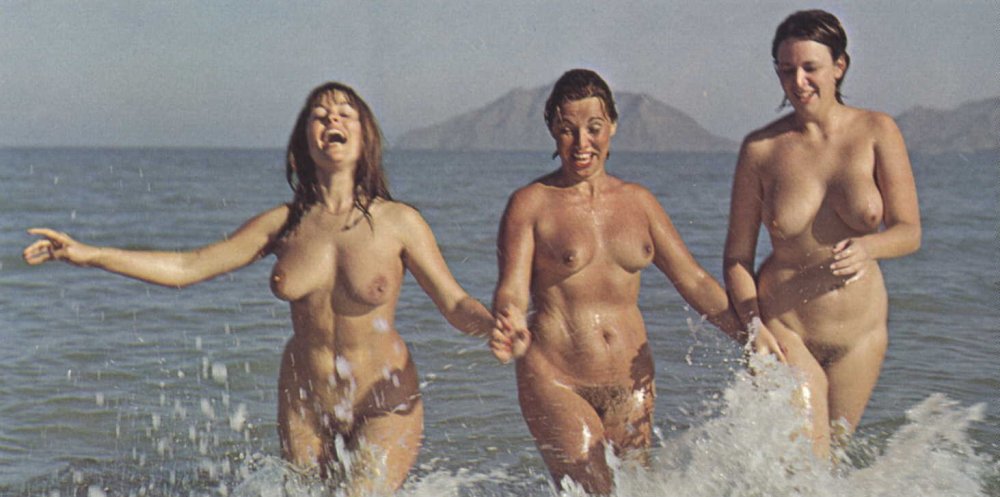 Naked women on the beach retro