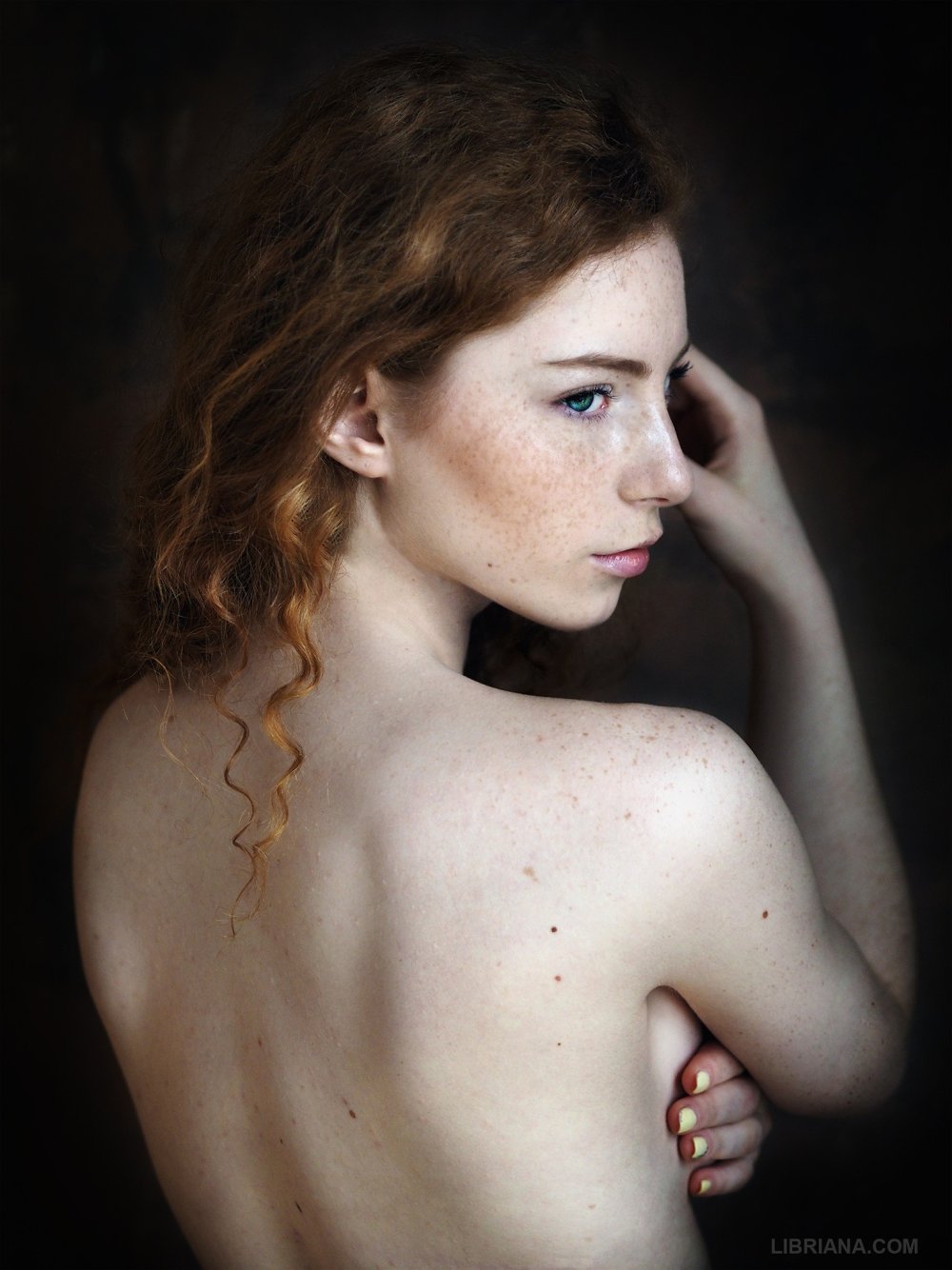 Beautiful girl freckles topless