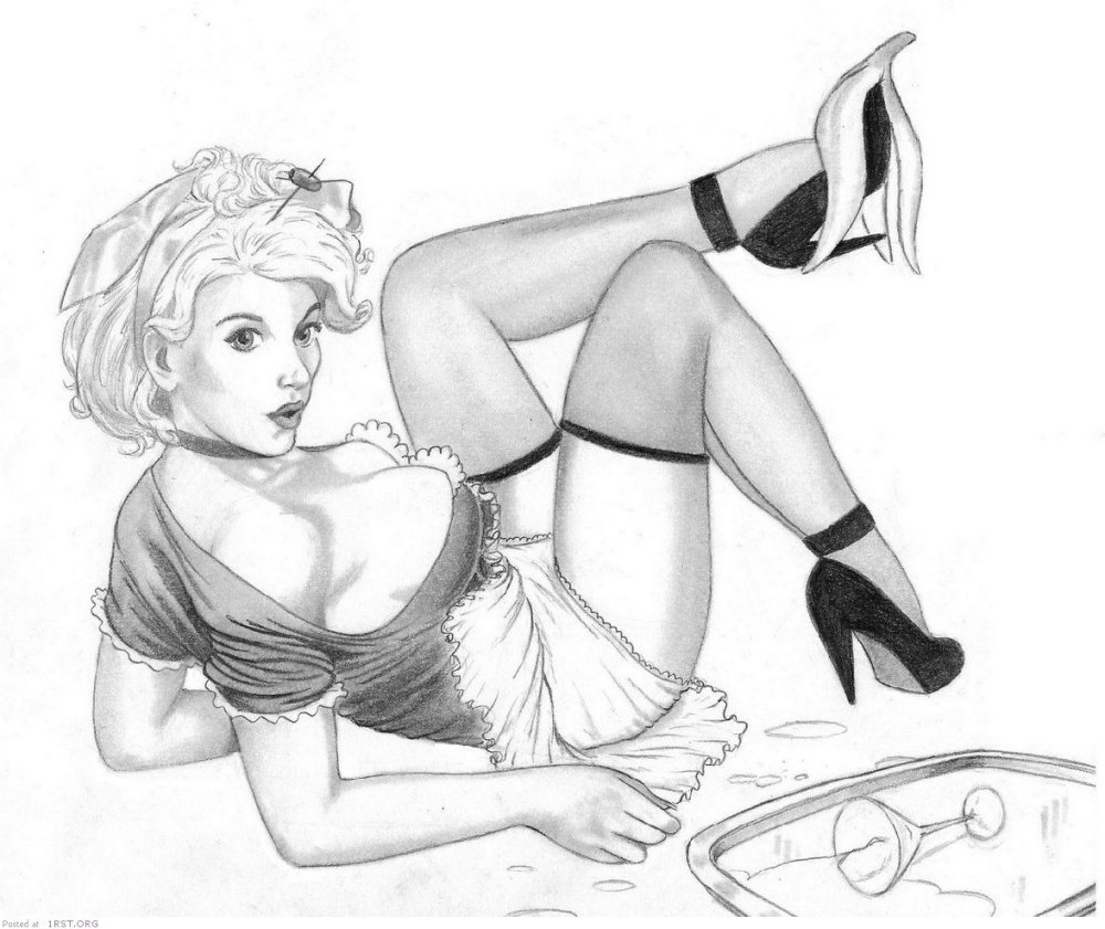 Girl in stockings drawing