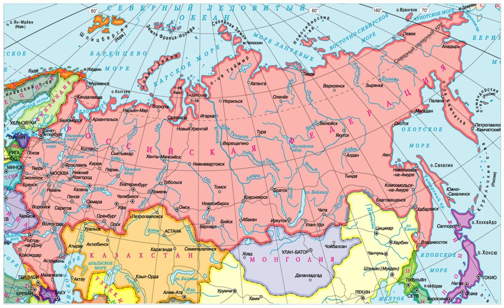 Geographical map of Russia by regions