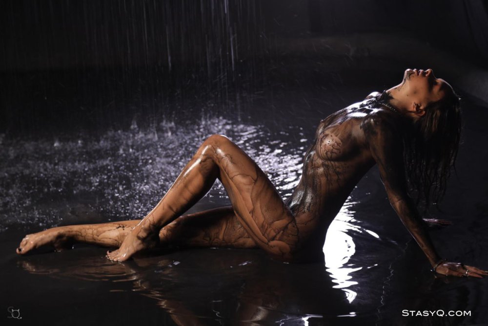 Brunette with wet hair