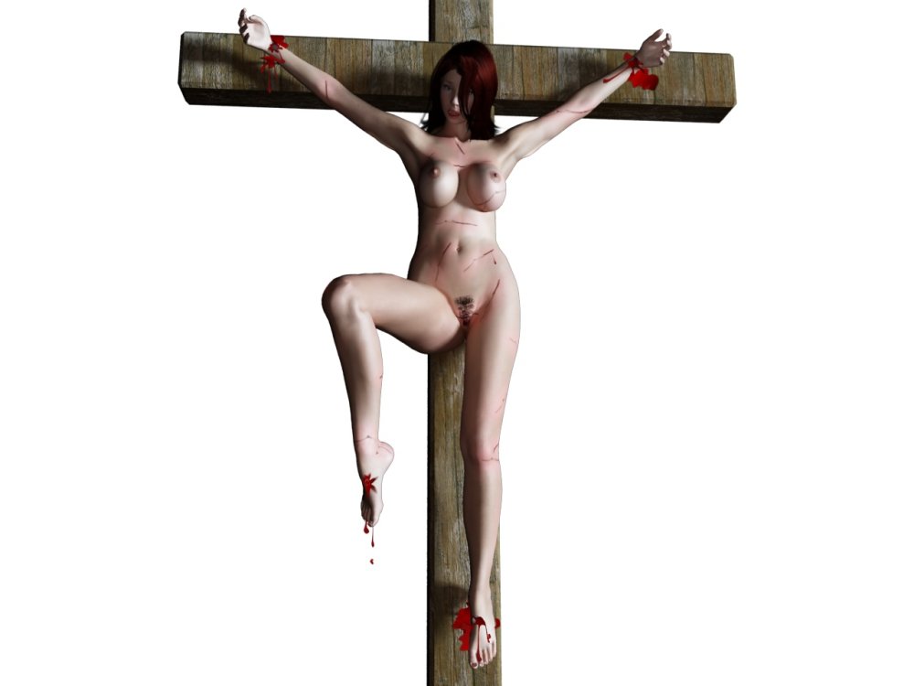 Naked crucified on the table