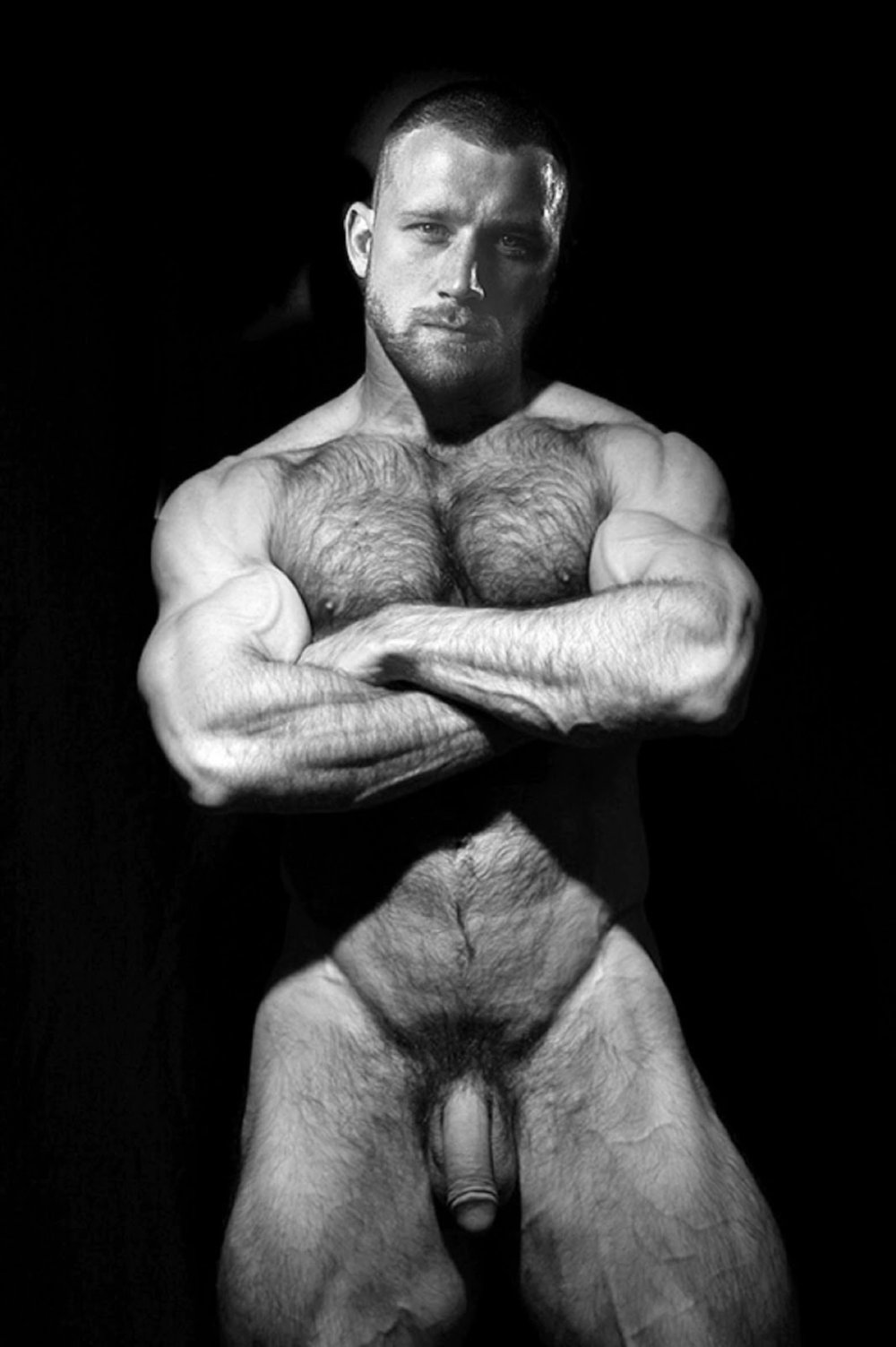 Athletes muscles hairy strapon