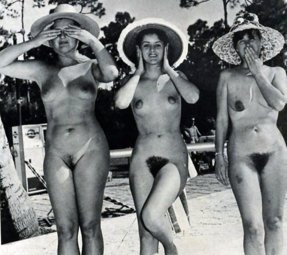 Naked women on the beach retro