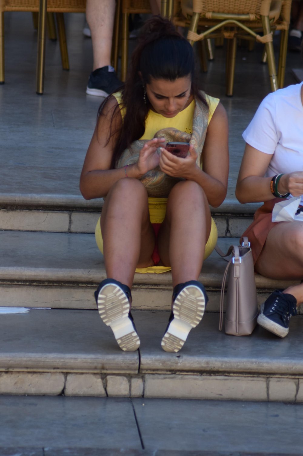 Lit up panties on a bench
