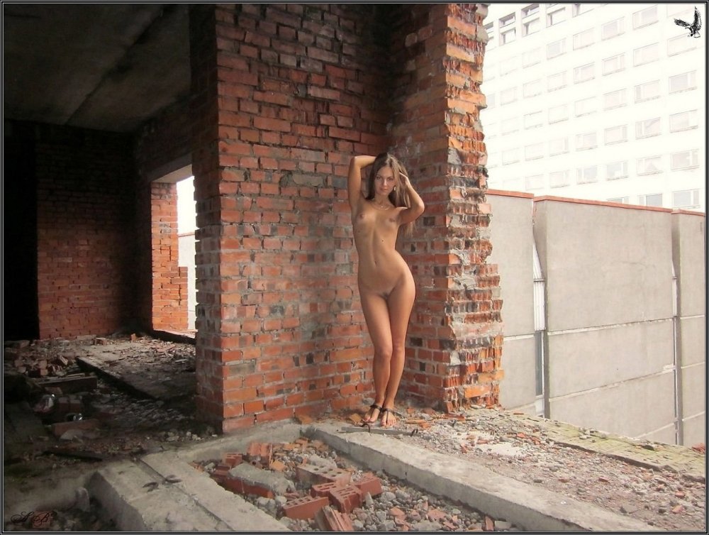 Photography nude at a construction site